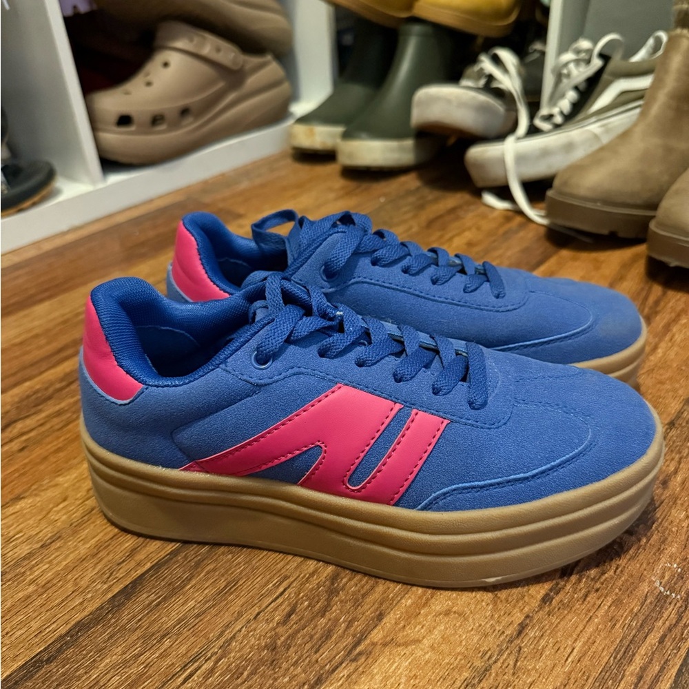 Blue and Pink Platform Sneakers